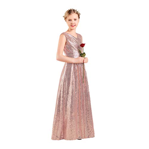 Long Junior Bridesmaid Dress Sequin Flower Girl Dress Rose Gold Formal Wedding Party Pageant Maxi Dress Dance Ball Gown 11t