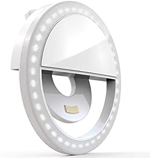 Auxiwa Clip on Selfie Ring Light [Rechargeable Battery] with 36 LED for Smart Phone Camera Round Shape, White