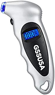 GSSUSA Digital Tire Pressure Gauge 150 PSI 4 Settings for Car Truck Bicycle Bike with Backlit LCD, Non-Slip Grip & Lighted Nozzle, Silver(1 Pack)