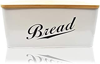 Modern Metal Bread Box with Bamboo Lid, Bread Storage, Bread Container for kitchen counter to Organizer Kitchen Decor, Vintage Kitchen