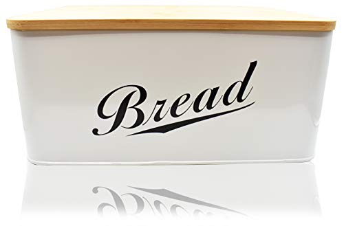 Modern Metal Bread Box with Bamboo Lid, Bread Storage, Bread Container for kitchen counter to Organizer Kitchen Decor, Vintage Kitchen