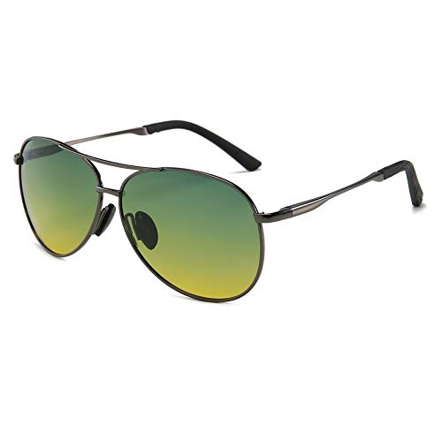 SUNGAIT Aviator Anti Glare Polarized Day and Night Vision Driving Sunglasses (Gunmetal Frame/Day&Night)0971QKRY