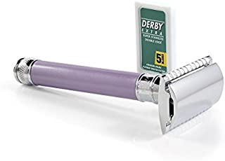 Edwin Jagger Double Edge Safety Razor, Heather, Long Handle, 5 blades