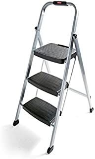 Rubbermaid RM-3W Folding 3-Step Steel Frame Stool with Hand Grip and Plastic Steps, 200-Pound Capacity, Silver Finish (Amazon Exclusive)