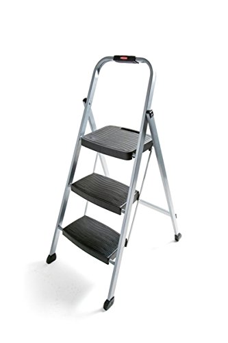 Rubbermaid RM-3W Folding 3-Step Steel Frame Stool with Hand Grip and Plastic Steps, 200-Pound Capacity, Silver Finish (Amazon Exclusive)