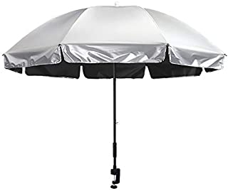 G4Free Universal Clamp On Umbrella Adjustable Outdoor UV Protection Beach Chair Umbrella 56inch, Great for Strollers, Wheelchairs, Patio Chairs, Beach Chairs, and Golf Carts (Silver/Black)