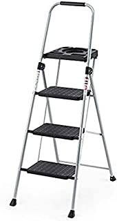 Delxo Folding Steel 3-Step Stool Ladder Tool Equipment for Indoor, Outdoor with Soft Handgrip Anti-Slip Widen Pedals Safe Metal Lock Design 300lbs Capacity