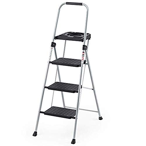 Delxo Folding Steel 3-Step Stool Ladder Tool Equipment for Indoor, Outdoor with Soft Handgrip Anti-Slip Widen Pedals Safe Metal Lock Design 300lbs Capacity