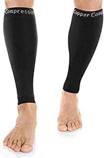 Copper Compression Recovery Calf Sleeves - Shin Splint Leg Sleeves. Guaranteed Highest Copper Content + Graduated Compression. Great for Running + Sports. Support Sore Muscles + Joints. (1 Pair)