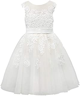 Miama Sheer Neck Lace Tulle Wedding Flower Girl Dress Junior Bridesmaid Dress Ivory