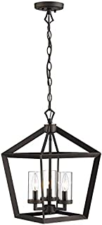 Emliviar 3-Light Lantern Pendant Light, Entryway Chandelier Hallway Hanging Light, Oil Rubbed Bronze Finish with Clear Glass Shade, YE19109-3 ORB