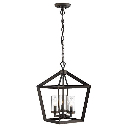 Emliviar 3-Light Lantern Pendant Light, Entryway Chandelier Hallway Hanging Light, Oil Rubbed Bronze Finish with Clear Glass Shade, YE19109-3 ORB