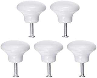 VORCOOL 5pcs Ceramic Door Knobs Drawer Knobs Pull Handles Durable Round Ceramic Kitchen Cupboard Cabinet (White)