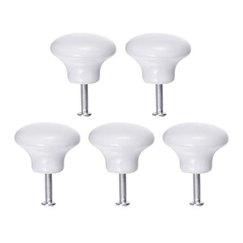 VORCOOL 5pcs Ceramic Door Knobs Drawer Knobs Pull Handles Durable Round Ceramic Kitchen Cupboard Cabinet (White)