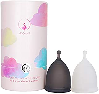 Ieours Menstrual Cups Soft Comfortable for Beginners Period Tampon Pad Alternative,Reusable Medical-Grade Silicone with Removal Stem Period Cup For Teenage Girl and Young Women 2 Pack Grey+White