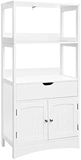 VASAGLE Bathroom Storage Cabinet with Drawer, 2 Open Shelves and Door Cupboard, Large Floor Cabinet in The Entryway Kitchen, White UBBC64WT