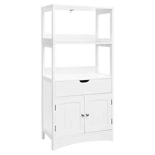 VASAGLE Bathroom Storage Cabinet with Drawer, 2 Open Shelves and Door Cupboard, Large Floor Cabinet in The Entryway Kitchen, White UBBC64WT