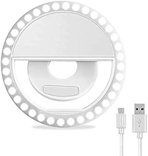 Selfie Ring Light, XINBAOHONG Rechargeable Portable Clip-on Selfie Fill Light with 36 LED for iPhone/Android Smart Phone Photography, Camera Video, Girl Makes up (White)