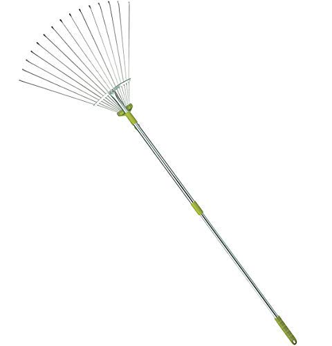 MLTOOLS Leaf Rake | 64-inch Adjustable Garden Leaf Rake | Garden Leaf Rake | Flat Tine Adjustable Steel Rake with Extendable Handle R8236