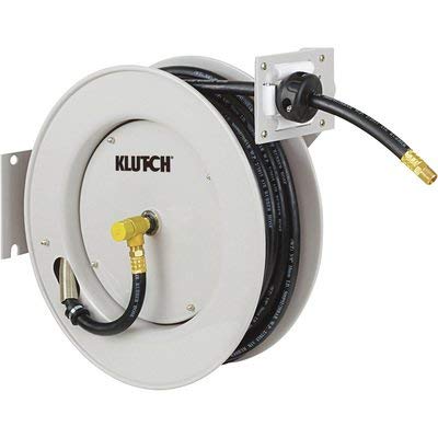 Klutch Auto Rewind Air Hose Reel - With 3/8in. x 50ft. Rubber Hose, Max. 300 PSI