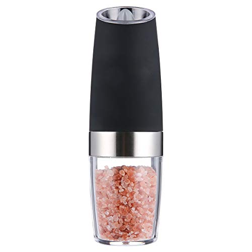 Electric Gravity Salt and Pepper Grinder Tesedao Salt Pepper Mill Electric Spices Manual Spice Adjustable Coarseness One-Handed Operation Suitable for Grinding Pepper, Himalayan Salt, Spices (Black)