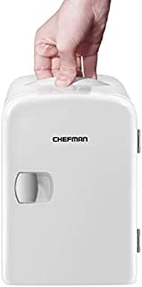 Chefman Mini Portable Compact Personal Fridge, Cools & Heats 4 Liter Capacity, Chills 6 12oz cans, 100% Freon-Free & Eco Friendly, Includes Plugs for Home Outlet & 12V Car Charger, White