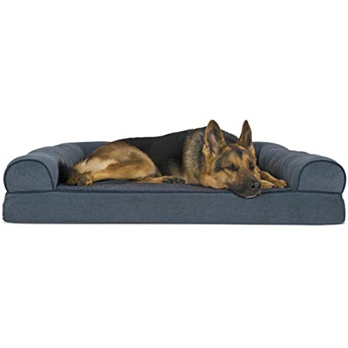 Furhaven Pet Dog Bed - Orthopedic Faux Fleece and Chenille Soft Woven Traditional Sofa-Style Living Room Couch Pet Bed with Removable Cover for Dogs and Cats, Orion Blue, Jumbo