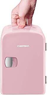 Chefman Mini Portable Compact Personal Fridge Cools & Heats, 4 Liter Capacity, Chills 6 12oz cans, 100% Freon-Free & Eco Friendly, Includes Plugs for Home Outlet & 12V Car Charger, Pink