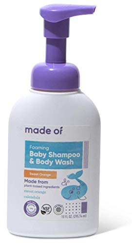 Organic Baby Wash and Shampoo Foaming by MADE OF - No Fragrance - For Sensitive Skin and Baby Eczema Wash - NSF Organic and EWG - Made in USA - 10oz (Mild Sweet Orange, 1-Pack)