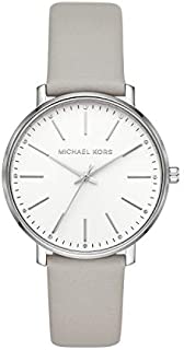 Michael Kors Women's Pyper Stainless Steel Quartz Watch with Leather Strap, Silver/Grey/White, 18