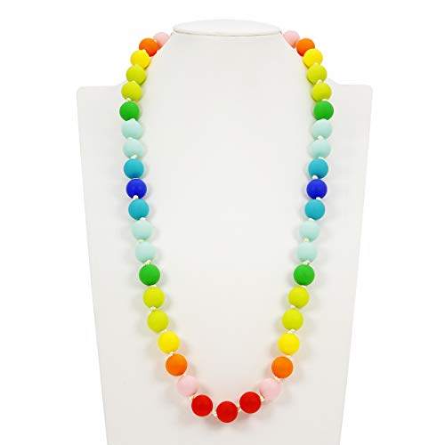 TUXEPOC Teething Necklace Breastfeeding Nursing Necklace for Mum to Wear Baby BPA Free Silicone Beads Babies teethers Sensory chewlery for Kids