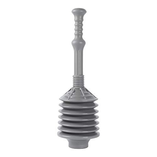 JS Jackson Supplies Professional Bellows Accordion Toilet Plunger, High Pressure Thrust Plunge Removes Heavy Duty Clogs from Clogged Bathroom Toilets, All Purpose Power Plungers for Bathrooms, Grey