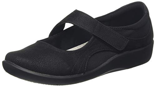 CLARKS Women's Sillian Bella Mary Jane Flat, Black Synthetic, 6 C/D US