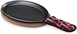 New Star Foodservice 1028614 Commerical Grade Cast Iron Fajita Set, Sizzling Skillet, Japanese Steak Plate