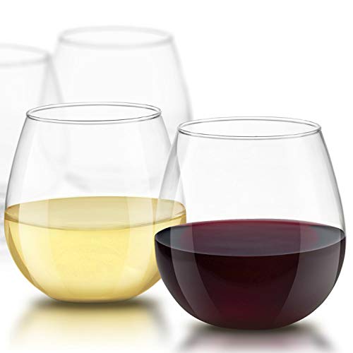 JoyJolt Spirits Stemless Wine Glasses for Red or White Wine (Set of 4)-15-Ounces