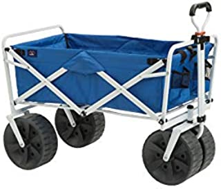 Mac Sports Heavy Duty Collapsible Folding All Terrain Utility Beach Wagon Cart, Blue/White