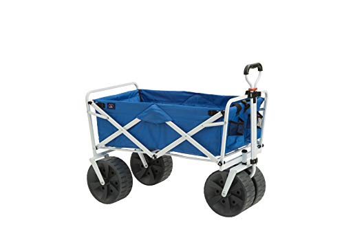 Mac Sports Heavy Duty Collapsible Folding All Terrain Utility Beach Wagon Cart, Blue/White