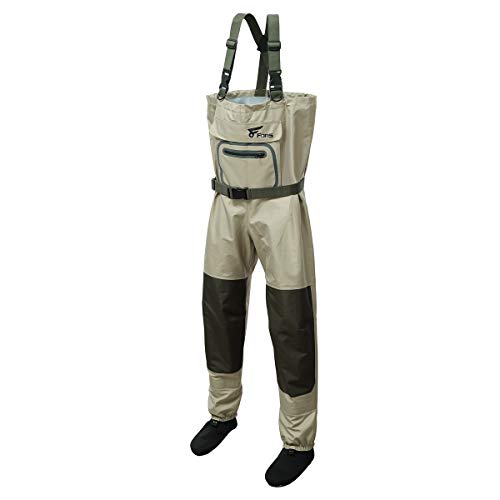 8 Fans Breathable Chest Wader for Men Stocking Foot 3-Ply 100% Durable and Waterproof Insulated Fishing Chest Waders for Fly Fishing,Duck Hunting, Kayaking for Men and Women (Khaki, 3X-Large)