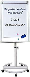 Mobile Dry Erase Board  40x28 inches Magnetic Portable Whiteboard Stand Easel White Board Flipchart Easel Board with 25 Sheets Paper Pad