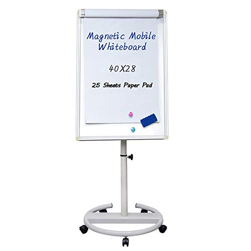 Mobile Dry Erase Board  40x28 inches Magnetic Portable Whiteboard Stand Easel White Board Flipchart Easel Board with 25 Sheets Paper Pad