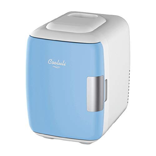 Cooluli Mini Fridge Electric Cooler and Warmer (4 Liter / 6 Can): AC/DC Portable Thermoelectric System w/ Exclusive On the Go USB Power Bank Option (Blue)