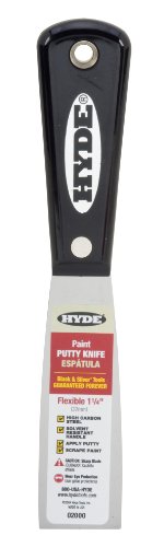 HYDE 02000 and Silver Putty Knives, Professional, 1-1/4 in. Blade Wdth, 1 Pack, Black