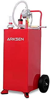 Arksen 30 Gallon Portable Gas Caddy Fuel Storage Tank Large Gasoline Diesel Can Hand Siphon Pump Rolling Flat-Free Solid Rubber Wheels Boat ATV Car Motorcycle