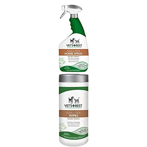 Vet's Best Natural Flea + Tick Home Spray, 32 oz with Vet's Best Flea and Tick Wipes for Dogs & Cats, 6x8 in, 50 Wipes