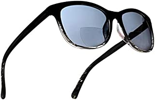 Bifocal Sun Readers Fashion Reading Sunglasses with Black and Transparent Frame, Grey Lens, 2.25 Magnification for Men and Women