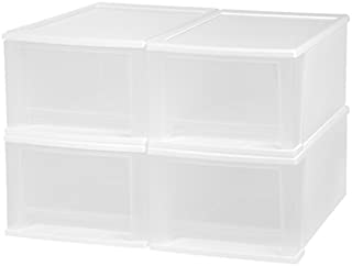 IRIS 17 Quart Stacking Drawer, 4 Pack, White