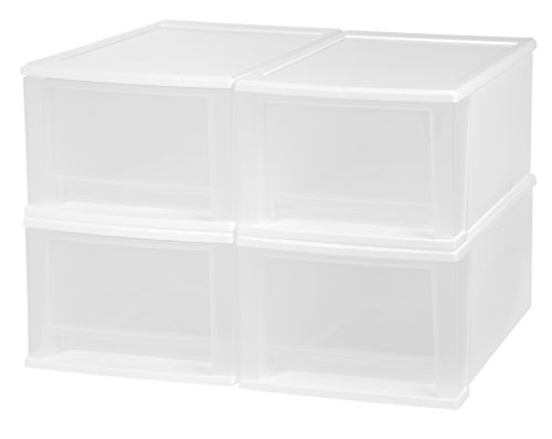 IRIS 17 Quart Stacking Drawer, 4 Pack, White