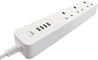 Power Strip Surge Protector with 4 USB Charging Ports and 3 Outlets, Multiplug for Multiple Devices Smartphone Tablet Laptop Computer -White