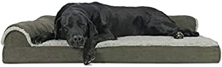 Furhaven Pet Dog Bed | Deluxe Orthopedic Two-Tone Plush Faux Fur & Suede L Shaped Chaise Lounge Living Room Corner Couch Pet Bed w/ Removable Cover for Dogs & Cats, Dark Sage, Jumbo