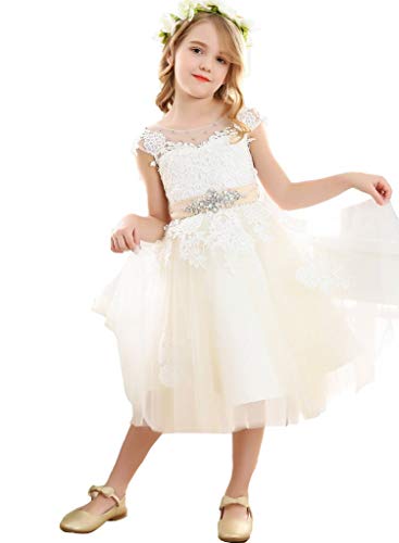 Bow Dream Vintage Lace Flower Embroidery Flower Girl Dress for Formal Wedding Baptism Ivory 8